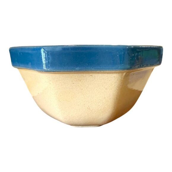 Stoneware Pottery Bowl Serving Dish Cream/Blue inside Blue Flowers Cottage Core - Picture 2 of 10